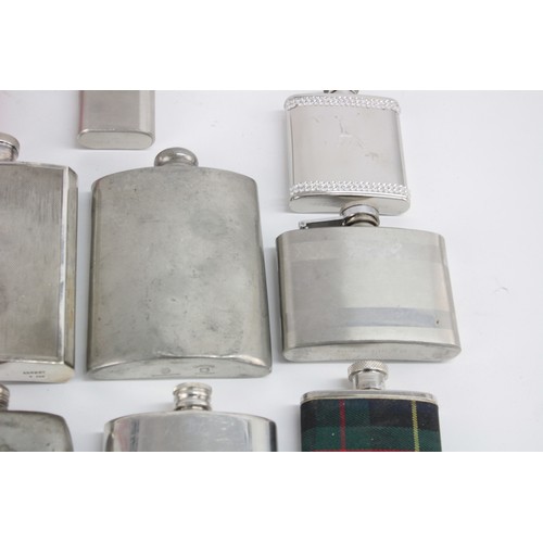 477 - 12 x Vintage BREWERIANA Hip Flasks Inc. Tartan, Pewter, Engraved Etc.