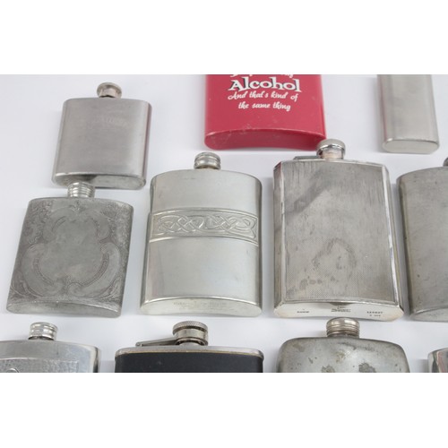 477 - 12 x Vintage BREWERIANA Hip Flasks Inc. Tartan, Pewter, Engraved Etc.