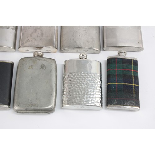 477 - 12 x Vintage BREWERIANA Hip Flasks Inc. Tartan, Pewter, Engraved Etc.