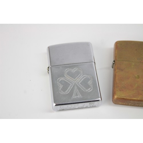 489 - 3 x Assorted ZIPPO Cigarette Lighters Inc Brass, Slimline, Clubs etc