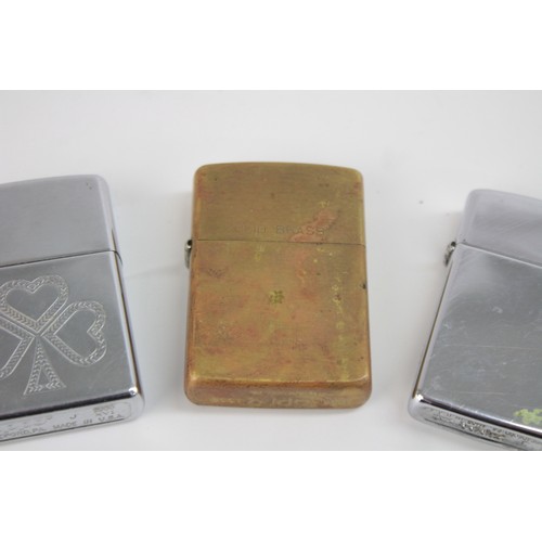 489 - 3 x Assorted ZIPPO Cigarette Lighters Inc Brass, Slimline, Clubs etc