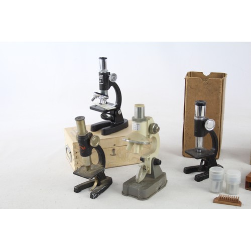 496 - 5 x Vintage Students Microscopes Inc Ross, Paul Plus, Merit, IMCO Etc