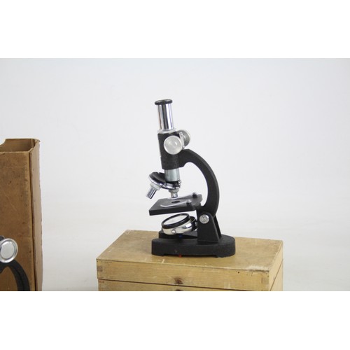 496 - 5 x Vintage Students Microscopes Inc Ross, Paul Plus, Merit, IMCO Etc