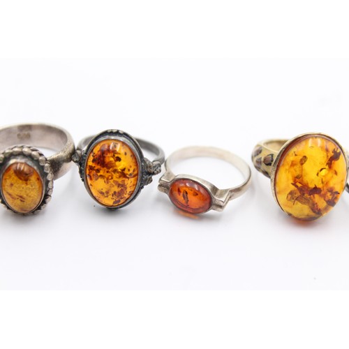 498 - 6 x .925 amber set rings (38g)