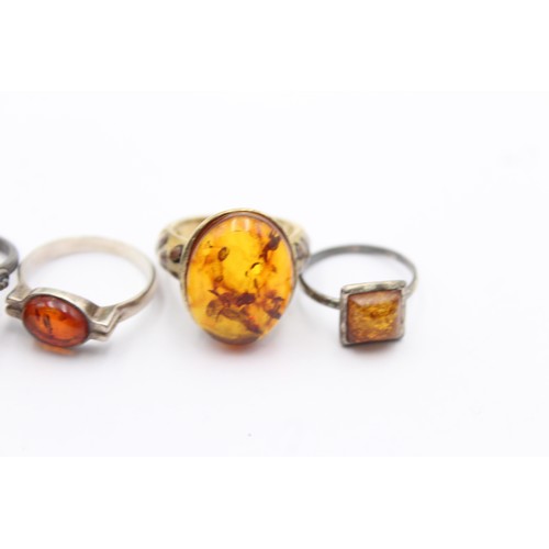 498 - 6 x .925 amber set rings (38g)