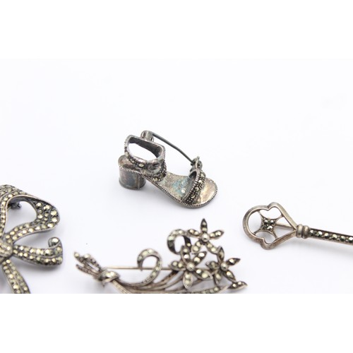 506 - 6 x .800, .925 marcasite set brooches (34g)