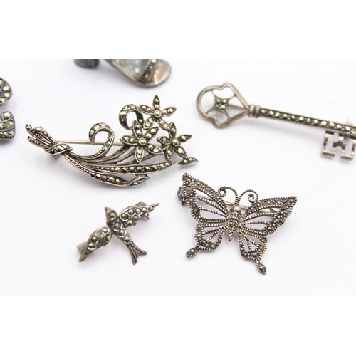 506 - 6 x .800, .925 marcasite set brooches (34g)