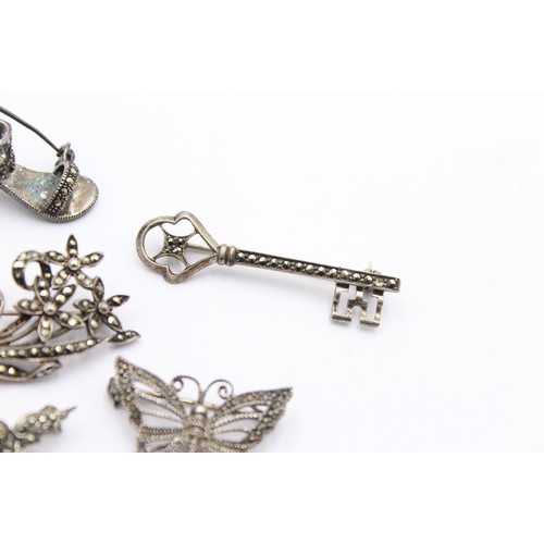 506 - 6 x .800, .925 marcasite set brooches (34g)