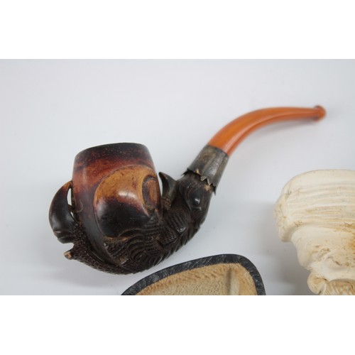 541 - 4 x Antique/Vintage MEERSCHAUM Estate Smoking Pipes Inc Cased, Carved, Claw