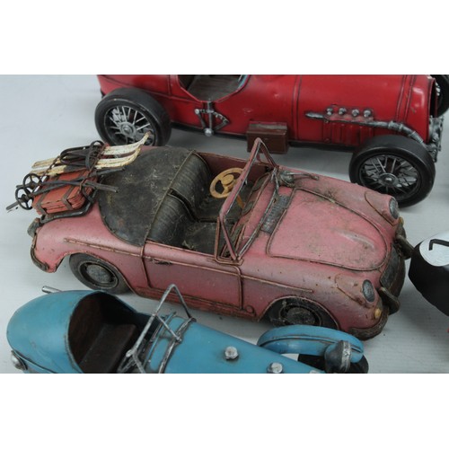 544 - 5 x Vintage Metal Car Ornaments Various Sizes Inc Vauxhall, Mini, Sports Car Etc