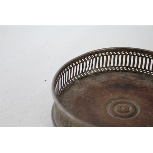 545 - Vintage 1978 Birmingham STERLING SILVER Bottle Coaster w/ Wooden Base 109g