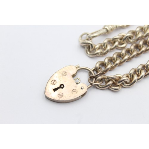 558 - .925 curb link necklace conversion with heart padlock clasp and two dog clips (56g)