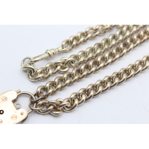 558 - .925 curb link necklace conversion with heart padlock clasp and two dog clips (56g)