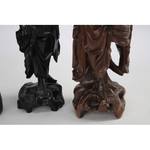 560 - 4 x Vintage ORIENTAL Carved Wooden Statues / Ornaments