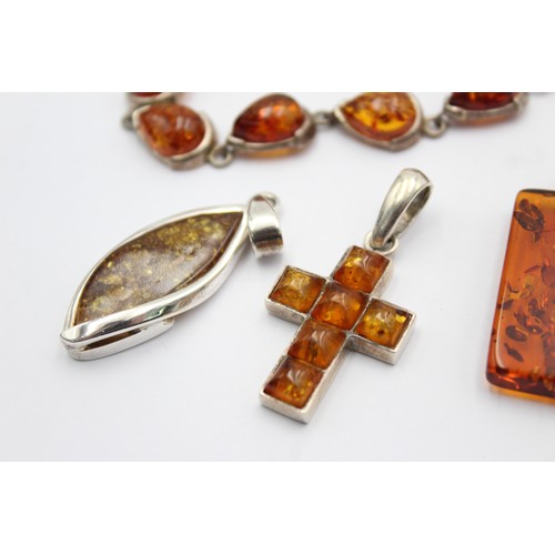 566 - 6 x .925 amber set jewellery (48g)