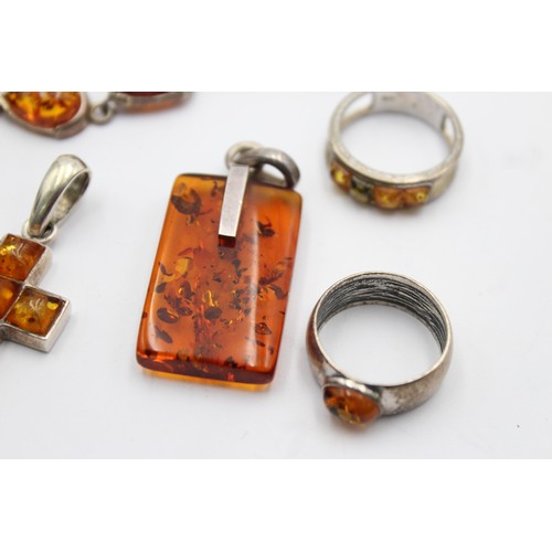 566 - 6 x .925 amber set jewellery (48g)