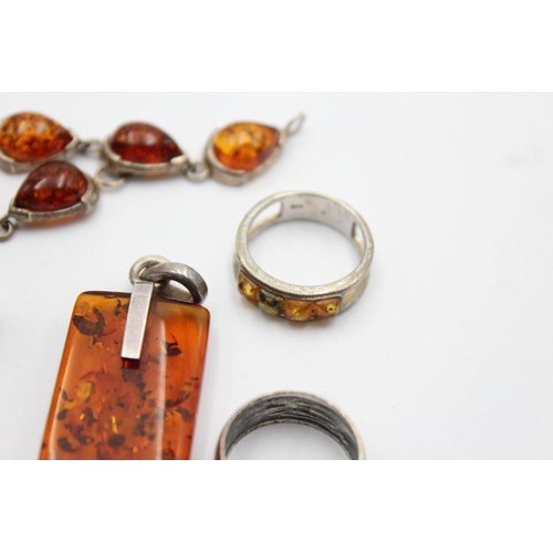 566 - 6 x .925 amber set jewellery (48g)