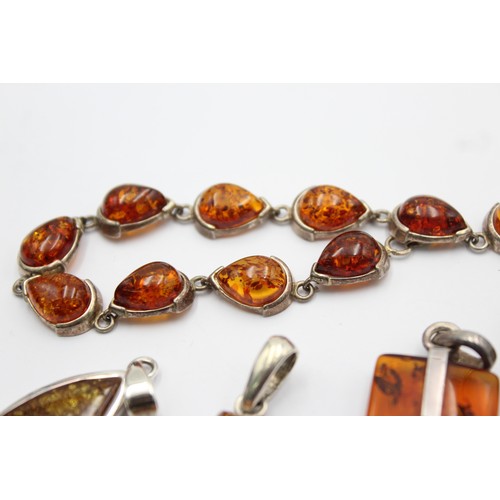 566 - 6 x .925 amber set jewellery (48g)