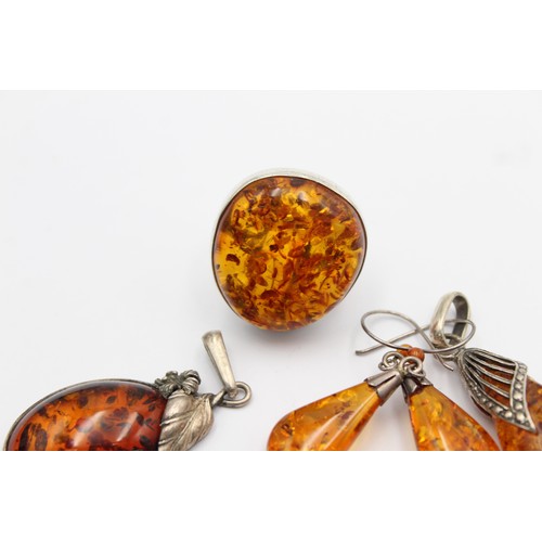 582 - 6 x .925 amber set jewellery (47g)