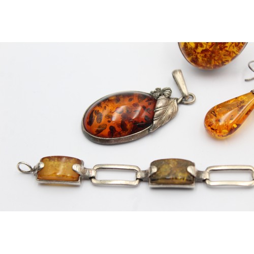 582 - 6 x .925 amber set jewellery (47g)