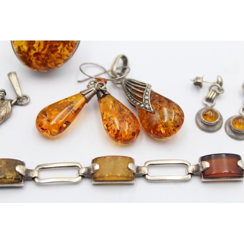 582 - 6 x .925 amber set jewellery (47g)