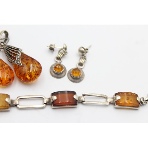 582 - 6 x .925 amber set jewellery (47g)