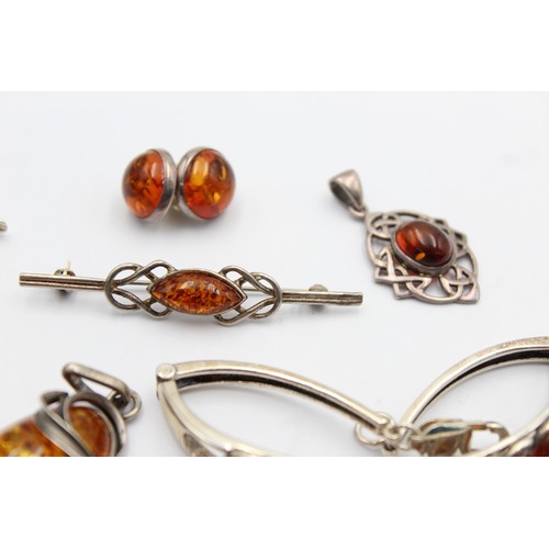 590 - 6 x .925 amber set jewellery (33g)