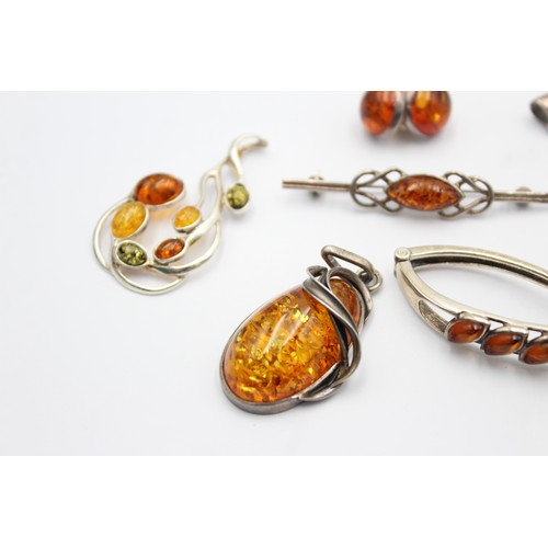 590 - 6 x .925 amber set jewellery (33g)