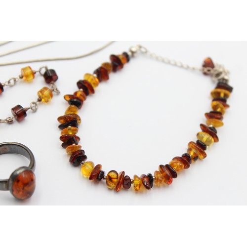 598 - 4 x .925 amber set jewellery (24g)