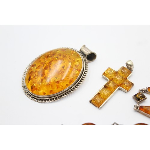 602 - 6 x .925 amber set jewellery (63g)