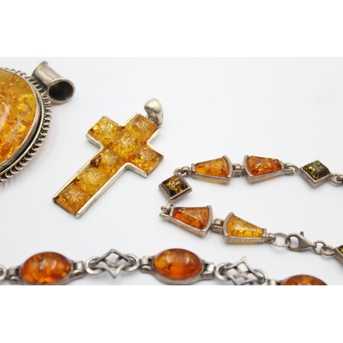 602 - 6 x .925 amber set jewellery (63g)