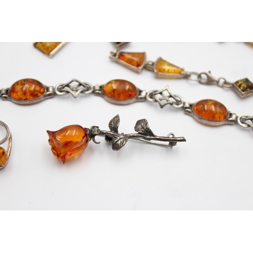 602 - 6 x .925 amber set jewellery (63g)