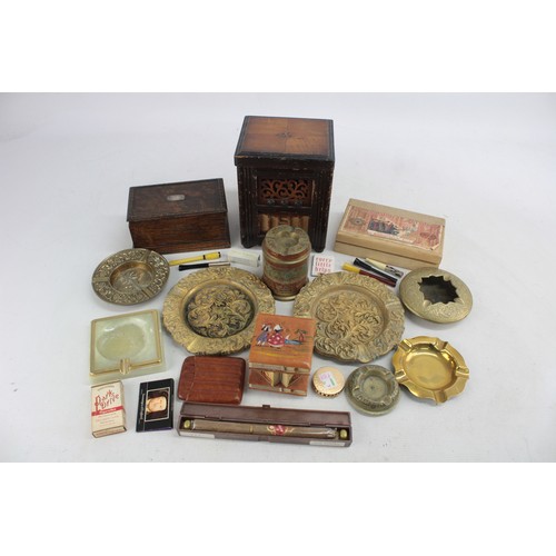 608 - 25 x Assorted TOBACCIANA Inc Brass, Wooden Cigar Boxes, Ash Trays Etc