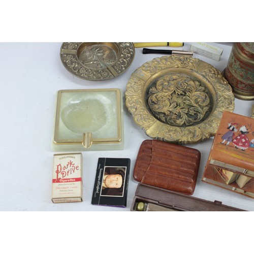 608 - 25 x Assorted TOBACCIANA Inc Brass, Wooden Cigar Boxes, Ash Trays Etc