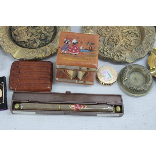 608 - 25 x Assorted TOBACCIANA Inc Brass, Wooden Cigar Boxes, Ash Trays Etc