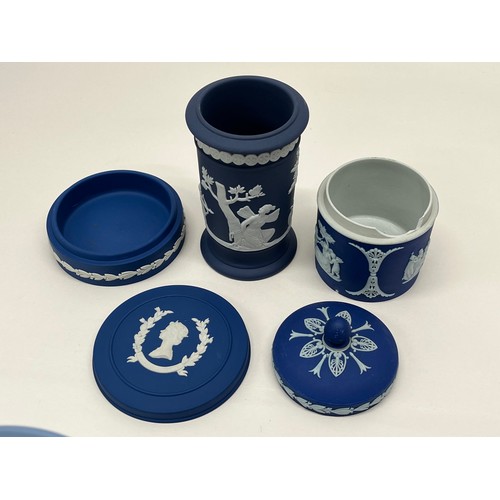 54A - 14 PIECES OF WEDGEWOOD JASPERWARE TO INCLUDE VASES AND TRINKETS