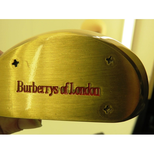 285 - COLLECTION OF GENUINE BURBERRY GOLF CLUBS AND BALLS - 9 GOLF CLUBS HANDMADE IN ST ANDREWS FOR BURBER... 