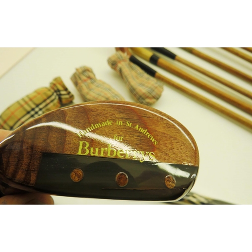 COLLECTION OF GENUINE BURBERRY GOLF CLUBS AND BALLS - 9 GOLF CLUBS 
