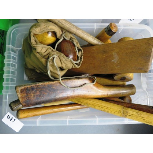 47 - BOX OF VINTAGE WOODEN HAND TOOLS