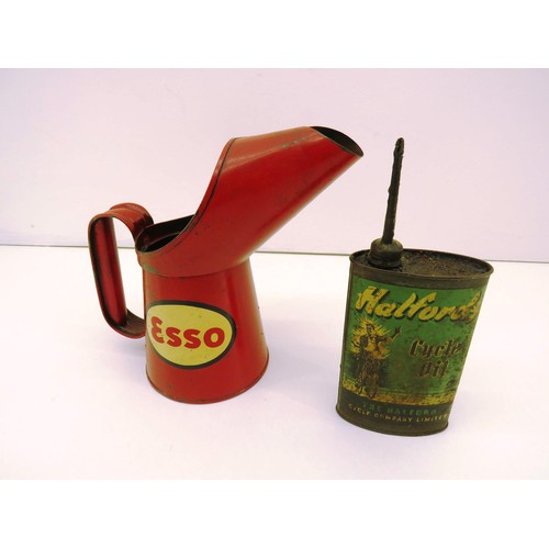 50 - RARE VINTAGE HALFORDS CYCLE OIL CAN & RED ESSO OIL JUG