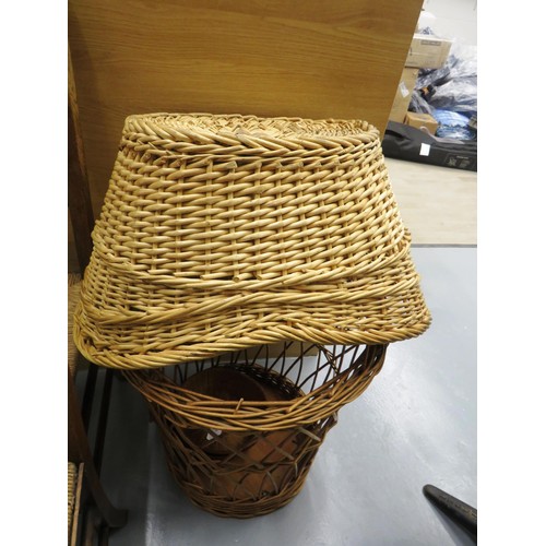 59 - SELECTION OF WICKER BASKETS AND TWO VINTAGE CHAIRS WITH WOVEN SEATS