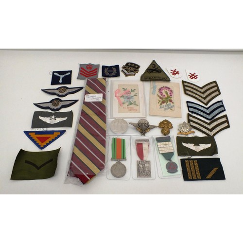 1 - MISCELLANEOUS LOT INCLUDING MILITARY TIE, SOME MEDALS/BADGES ETC