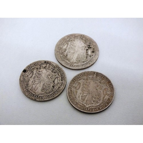 3 - 1914,1915 AND 1917 SILVER HALFCROWN COINS