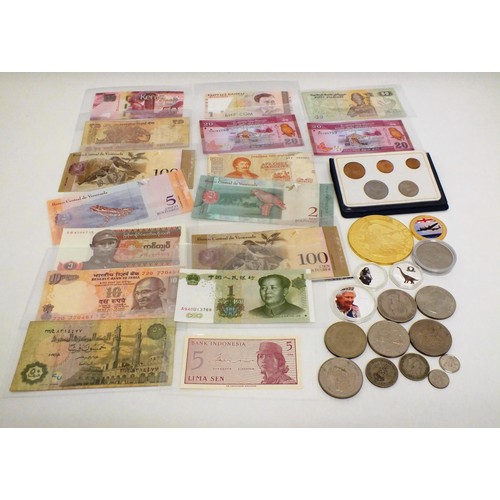 7 - VARIOUS BANKNOTES AND COINS, CROWNS ETC