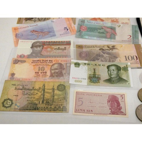 7 - VARIOUS BANKNOTES AND COINS, CROWNS ETC