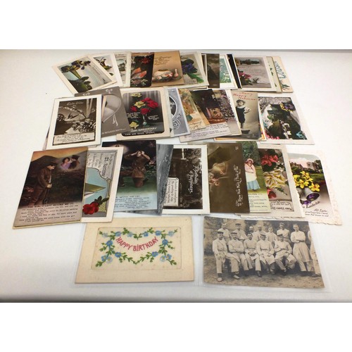 13 - 50 x OLD POSTCARDS INCLUDING WWI, GREETINGS, SOLDIERS