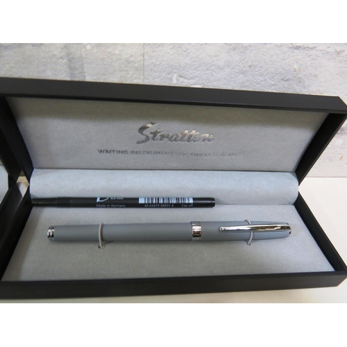 96 - THREE BOXED STRATTON FOUNTAIN PENS