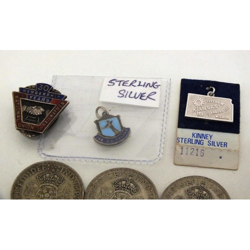 21 - NUR RAILWAY UNION OLD SILVER BADGE AND OTHER SILVER ITEMS