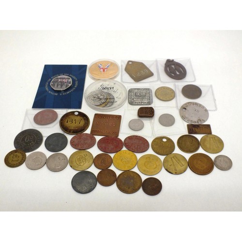 22 - VARIOUS COINS, TOKENS, PIT CHECKS ETC