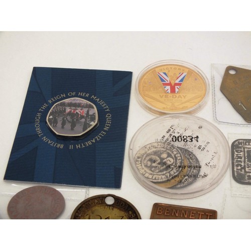 22 - VARIOUS COINS, TOKENS, PIT CHECKS ETC